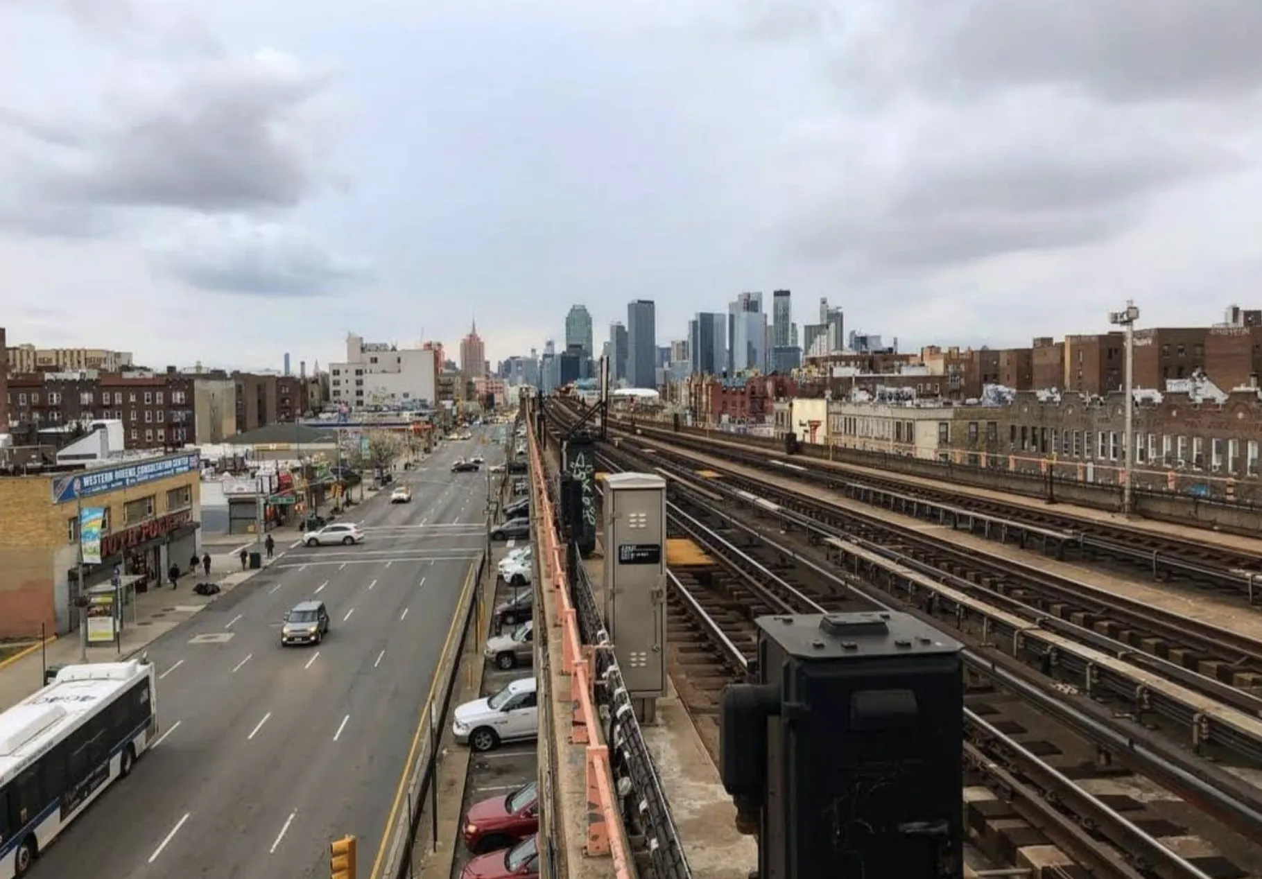 HIPAA compliance services near me, view from Queens, New York elevated subway platform looking west toward Manhattan skyline