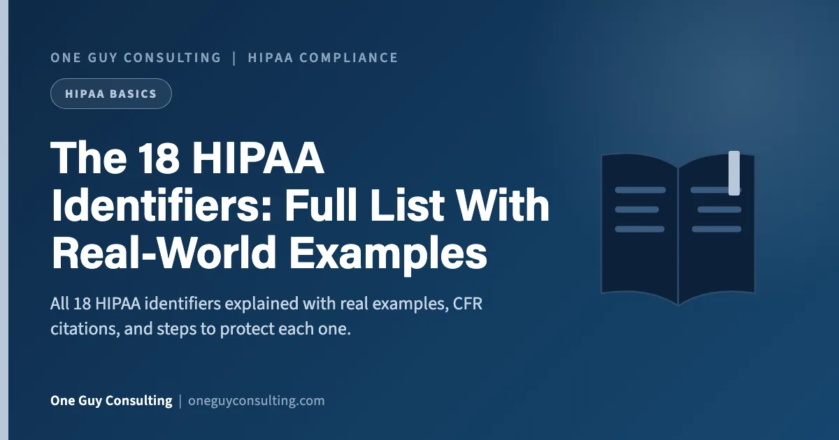 The 18 HIPAA Identifiers: Full List With Real-World Examples: One Guy Consulting article cover