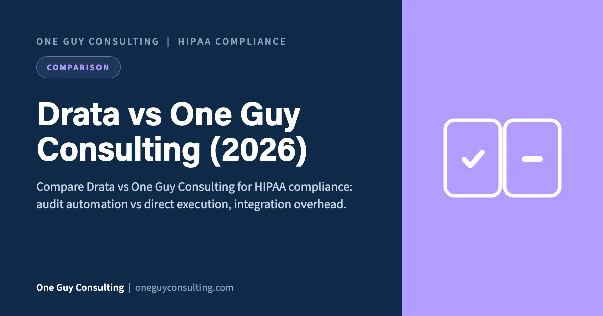 Drata vs One Guy Consulting (2026): One Guy Consulting article cover, Comparison category