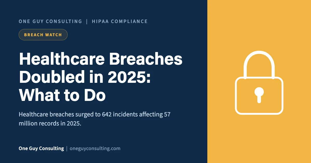 Healthcare Breaches Doubled in 2025: What to Do: One Guy Consulting article cover
