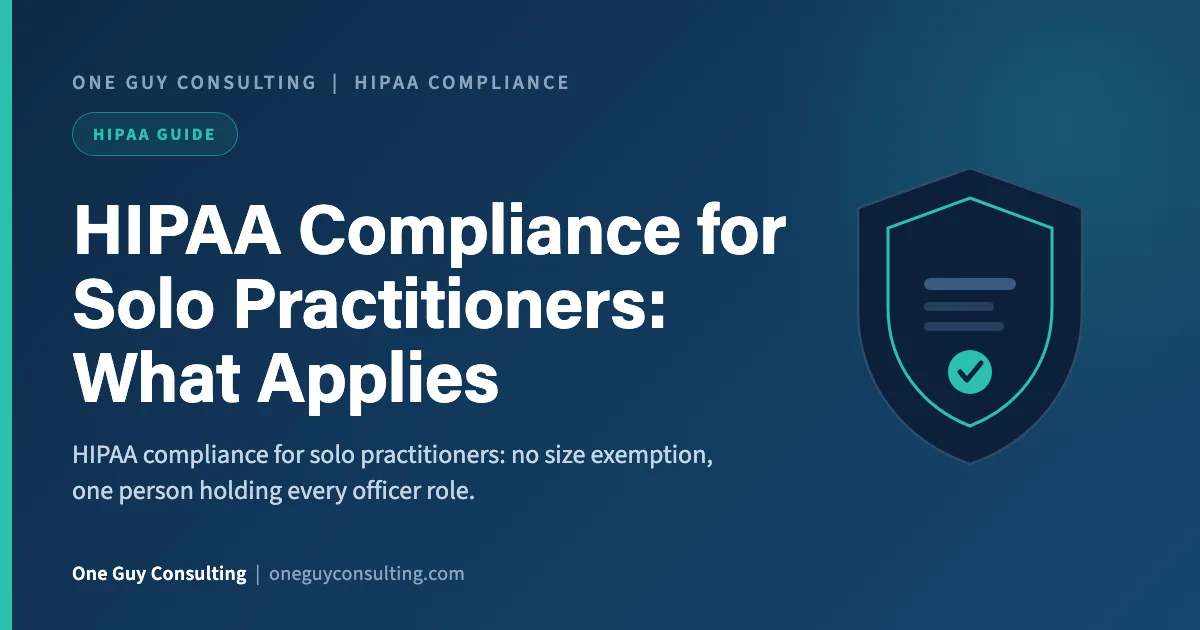 HIPAA compliance for solo practitioners cover: one clinician holding every officer role