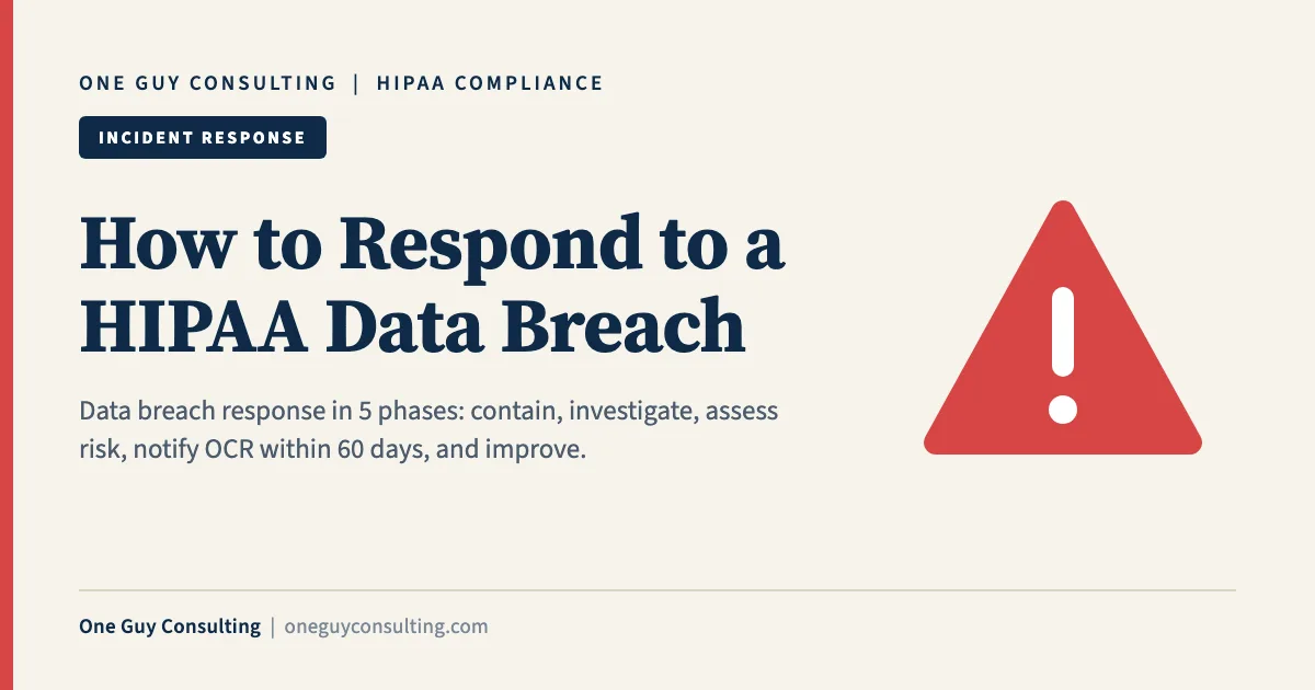How to Respond to a HIPAA Data Breach: One Guy Consulting article cover, Incident Response category
