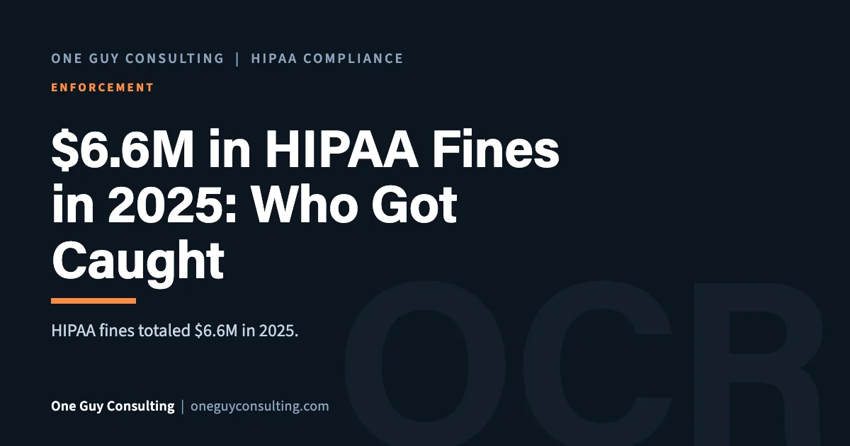 $6.6M in HIPAA Fines in 2025: Who Got Caught: One Guy Consulting article cover, Enforcement category
