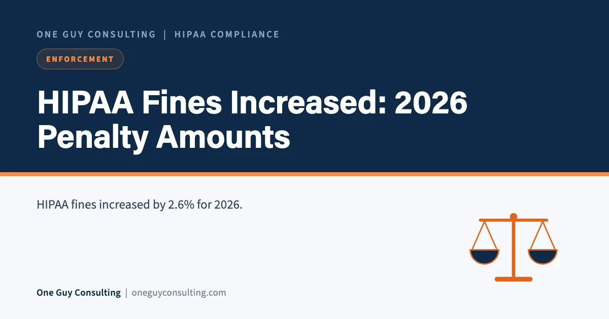 HIPAA Fines Increased: 2026 Penalty Amounts: One Guy Consulting article cover, Enforcement category