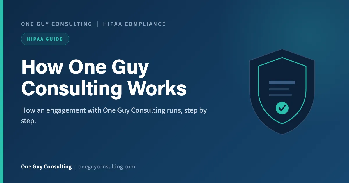 How One Guy Consulting Works: One Guy Consulting article cover, HIPAA Guide category