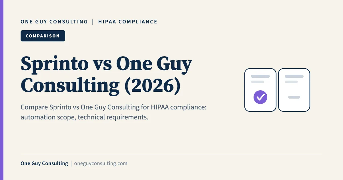 Sprinto vs One Guy Consulting (2026): One Guy Consulting article cover, Comparison category