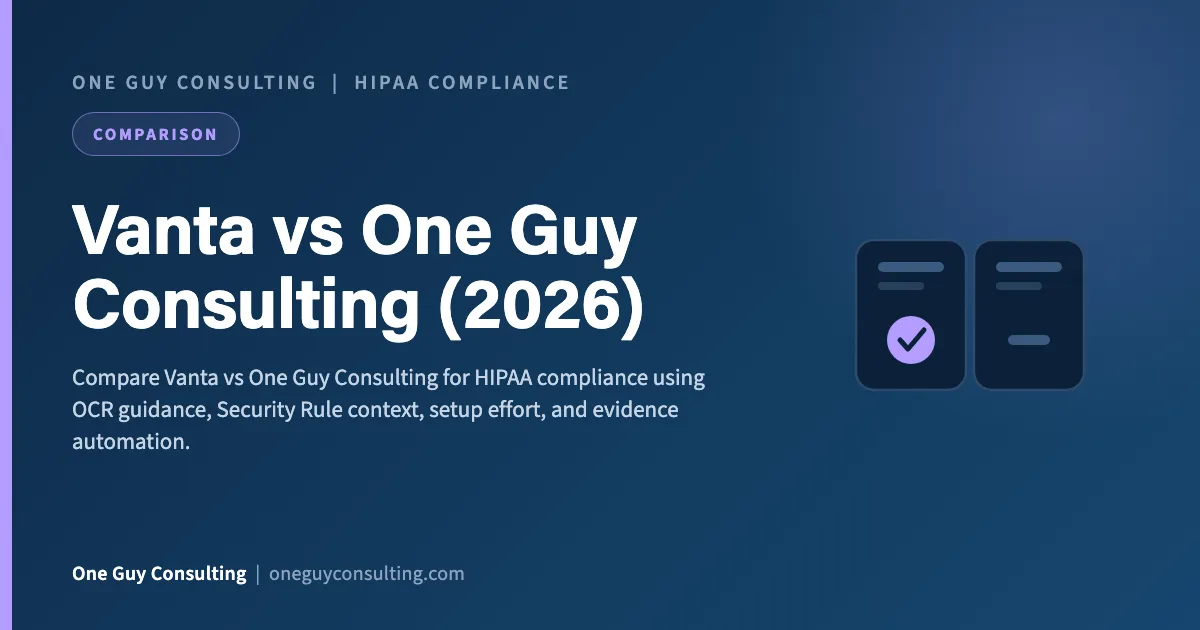 Vanta vs One Guy Consulting (2026): One Guy Consulting article cover, Comparison category