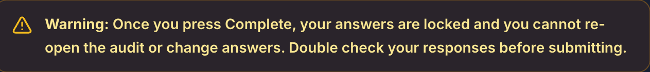 Portal warning that answers are locked once the audit is submitted